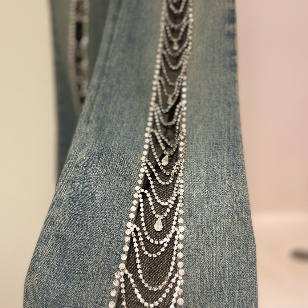 ONE-OF-A-KIND SWAROVSKI- adorned John Richmond Designer Denim Jeans Size 26! - Picture 10 of 10